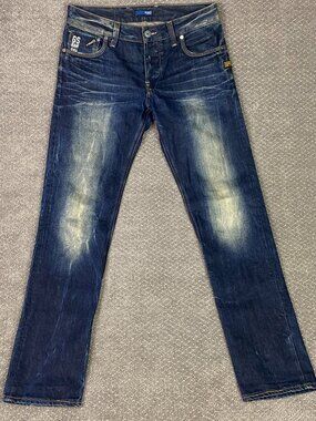 G-Star Raw Attacc Low Straight Jeans Mens 30x32 (Fits 32x32) Blue Dark Wash